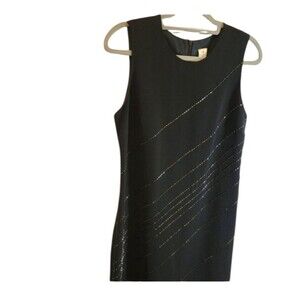 JADE BEADED LITTLE BLACK DRESS EVENING FLATTERING SLEEVELESS COCKTAIL